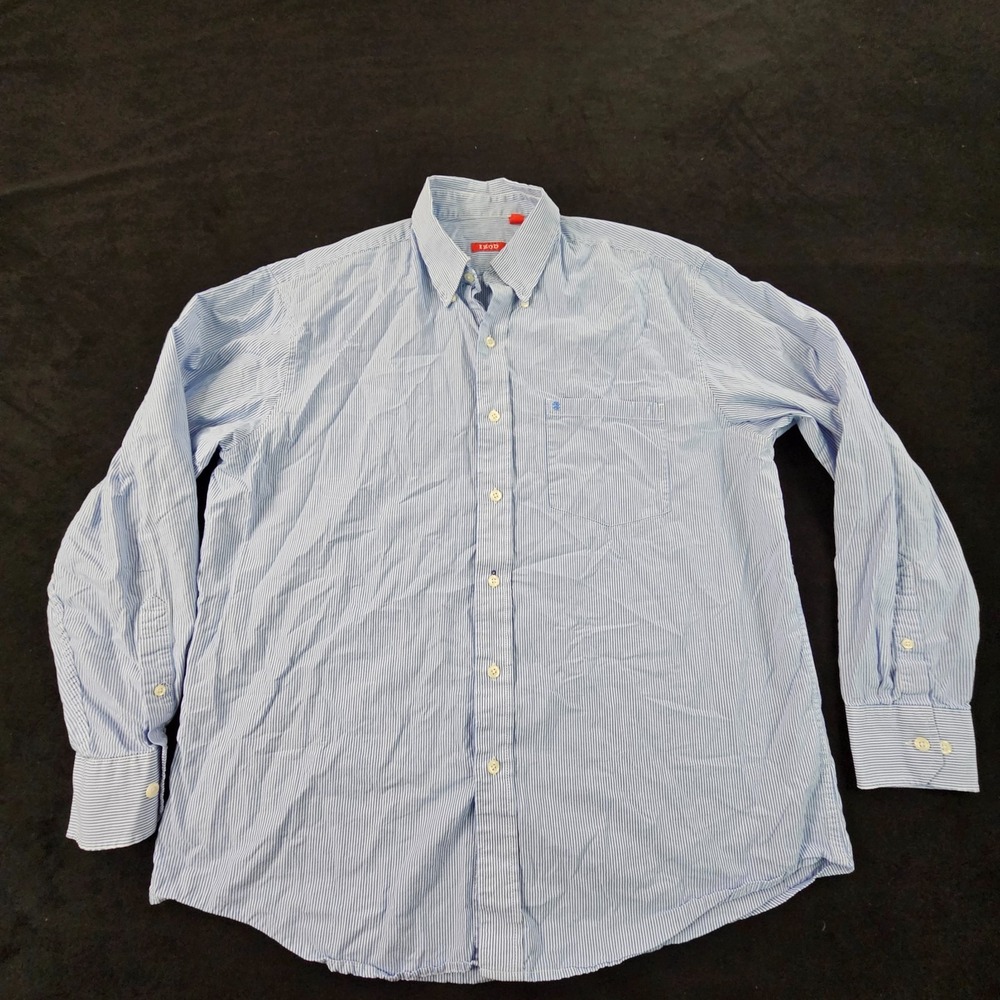 IZOD Blue Striped Long Sleeve Button-Up Shirt Men's L